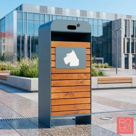 Paperera canina amb frontal de fusta model Hèlix i amb dispensador de bosses